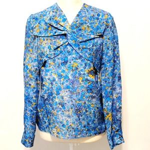 The Fold London Silk Cottage Floral Front Twist Long Sleeve Blouse Women 2